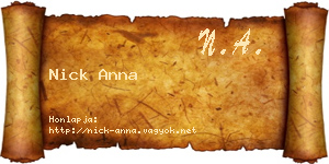 Nick Anna névjegykártya